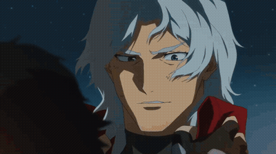 White-Haired Man In Red Jacket Eyes Another GIF