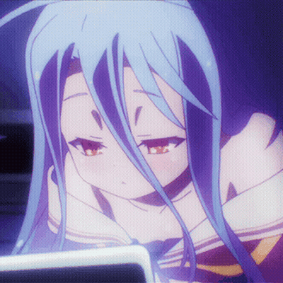 White-Haired Purple-Eyed Anime Girl Holding Sword GIF