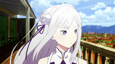 White Haired Purple Eyed Girl On Balcony Over City GIF