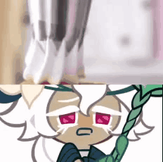 White-Haired Red-Eyed Character Holding Green Stick GIF