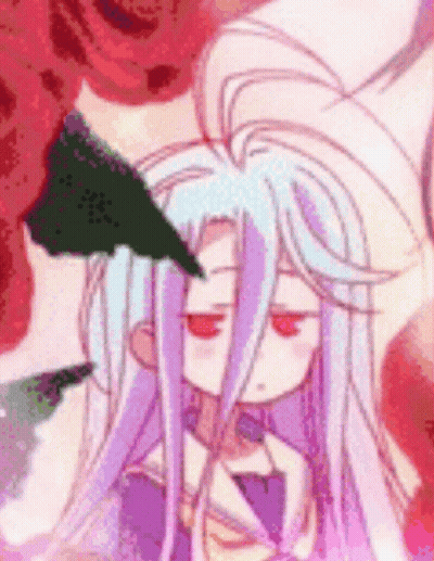White Haired Red Eyed Girl Among Roses GIF