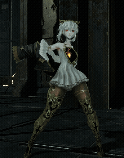 White-Haired Red-Eyed Girl In White Dress, Black Coat GIF