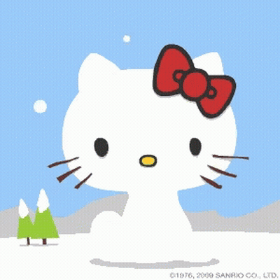 White Hello Kitty With Red Bow In Snow GIF
