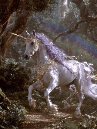 White Horse With Purple Mane And Unicorn Horn GIF