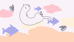 White Kawaii Cat Floating GIF