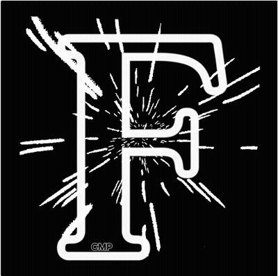 White Letter F On Black Background With Rays GIF