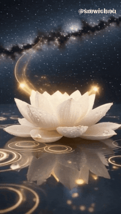 White Lotus Flower Floating In Galaxy GIF