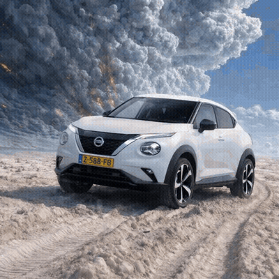 White Nissan Car With License Plate Z 588 FB GIF