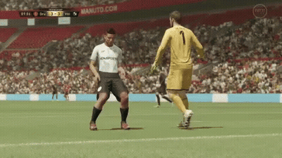 White Number 1 Soccer Player Beside Yellow Goalie GIF
