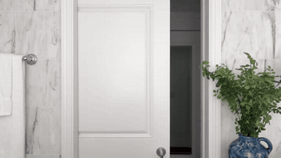 White Open Door To Marble Bathroom GIF