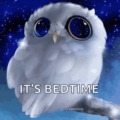 White Owl On Branch Saying It's Bedtime GIF