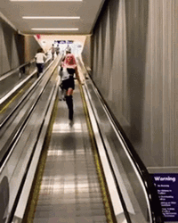 White People Escalator Falling Fail GIF