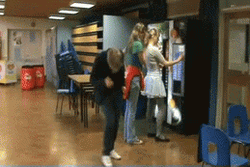 White People In Hallway GIF