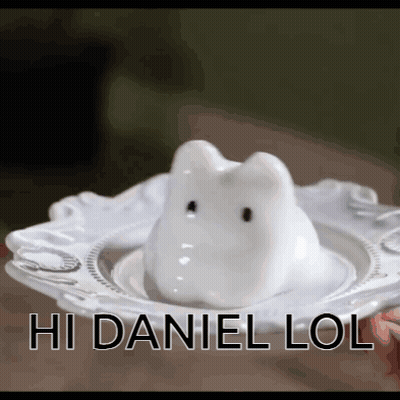 White Plate With Bunny Saying Hi Daniel LOL GIF