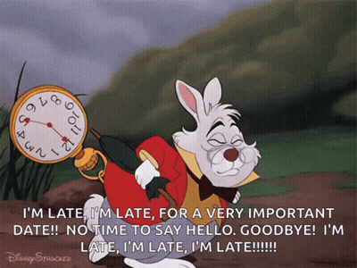White Rabbit From Alice In Wonderland Is Late For A Date GIF