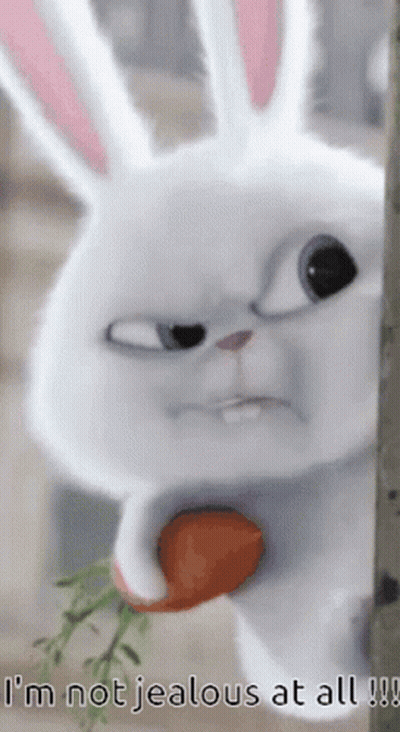 White Rabbit Holding Carrot Saying I'm Not Jealous At All GIF