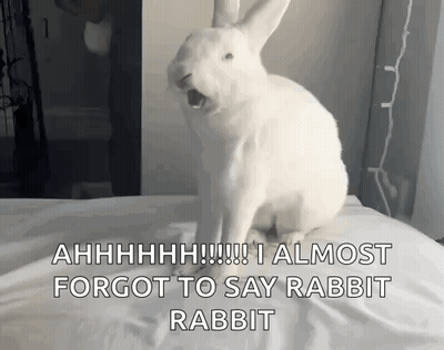 White Rabbit Sitting On Bed Saying Ahhhh GIF