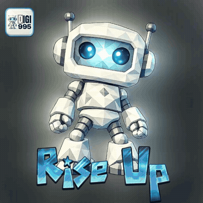 White Robot With Blue Eyes Rise Up GIF