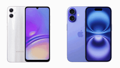 White Samsung Phone Next To Purple Apple Phone GIF
