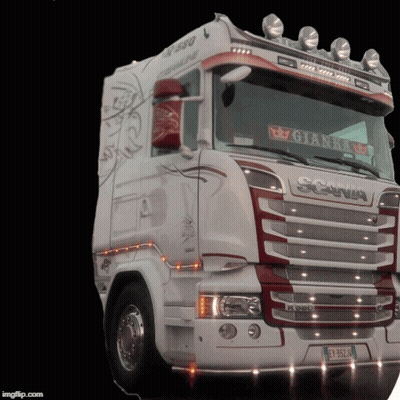 White Scania Truck With Red Grille GIF