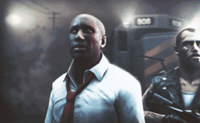 White Shirt And Red Tie Man Beside Black Leather Jacket Man GIF