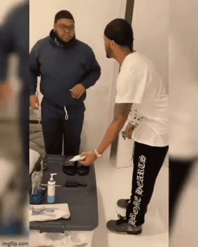 White Shirt Man With Chrome Hearts Pants And Blue Hoodie Man GIF