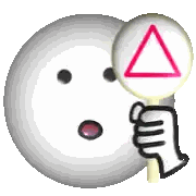 White Smiley Holding Sign With Pink Triangle Sticker