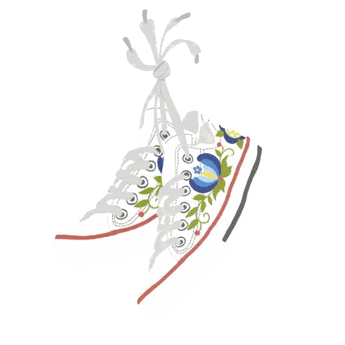 White Sneakers With Blue Flower Sticker