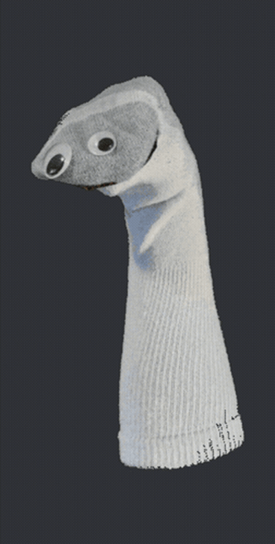 White Sock Puppet With Googly Eyes And Red Tongue GIF