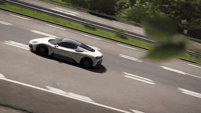 White Sports Car Driving On Highway GIF