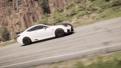 Auto deportivo blanco conduciendo en la carretera GIF