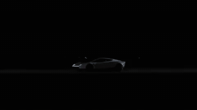 White Sports Car Flying Through Dark Air GIF