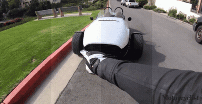 White Sports Car Parked By Grassy Hill GIF