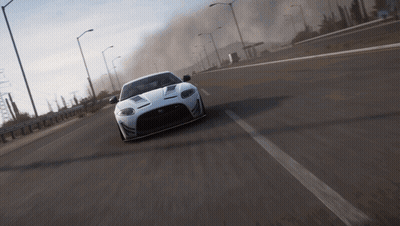 White Sports Car With Black Hood Driving GIF