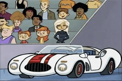 White Sports Car With Red Stripe GIF