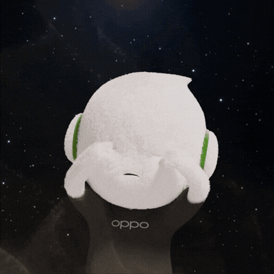 White Stuffed Animal With Green Ears Saying Oppo GIF
