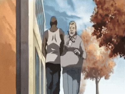White Tank Top 8 Man Walking With Another GIF