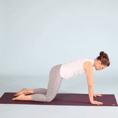 White Tank Top Woman Kneeling Purple Yoga Mat GIF