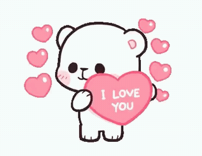 White Teddy Bear Holding Pink Heart Saying I Love You GIF
