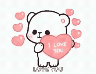 White Teddy Bear Holding Pink Heart Saying I Love You GIF