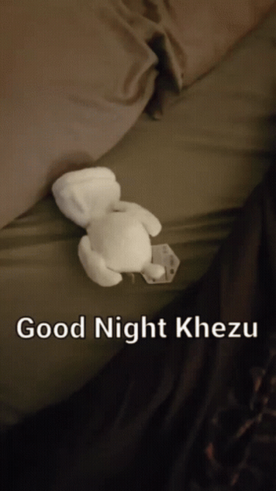White Teddy Bear Laying On Bed Good Night Khezu GIF