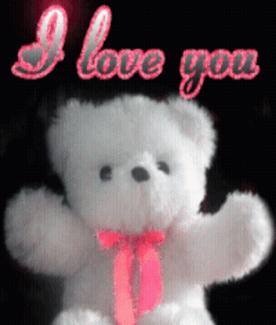 White Teddy Bear With Pink Bow Saying I Love You GIF