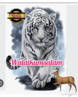 White Tiger And Deer Painting With Selamat Sticker