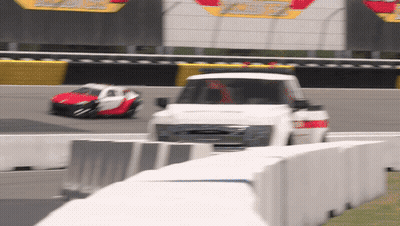 White Truck Driving On Race Track GIF