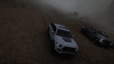 White Truck Flying Over Hill GIF