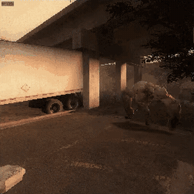 White Truck Parked Under Bridge Sticker Says A GIF