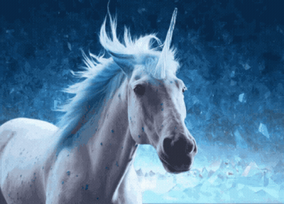White Unicorn Blue Mane Horn Blue Background GIF