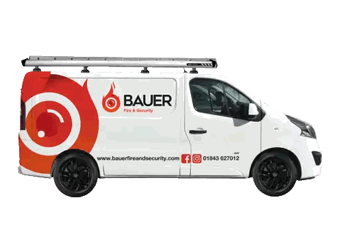 White Van Bauer Fire And Security Sticker