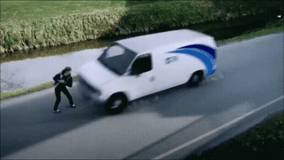 White Van With Blue Stripe GIF