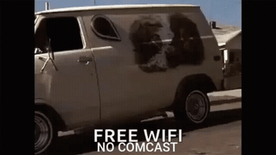White Van With Dog Picture Parked On Road GIF